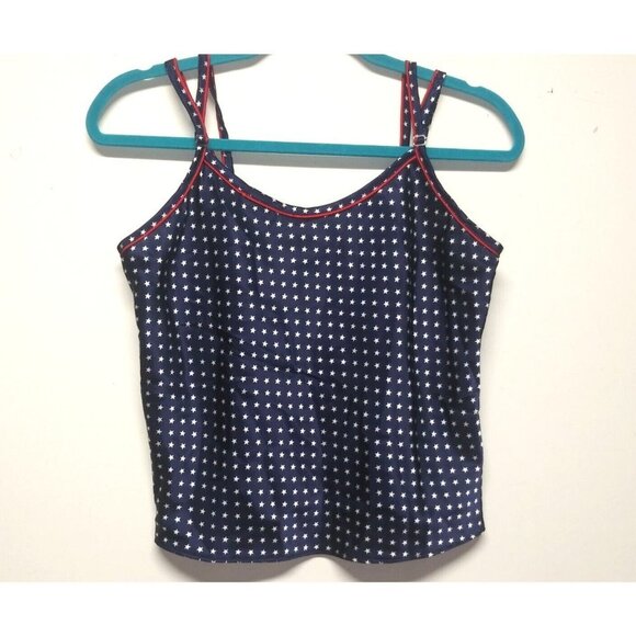 Womens American Flag Tank Top Sz M Cami cropped boxy 4th of July Patriotic shiny - Picture 1 of 9